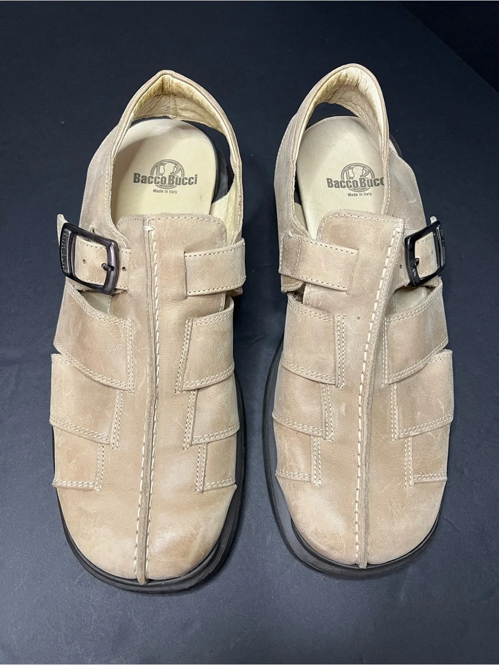 Men's Bacco Bucci Tan Leather Fisherman Sandals - Sz 9D